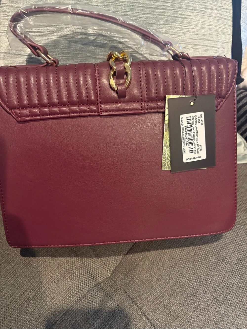 Badgley Mischka Quilted Top-Handle Satchel in Plum